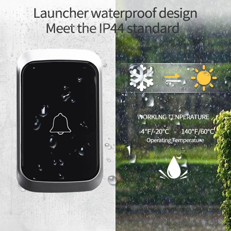 Wireless Waterproof Doorbell with LED Flash, Adjustable Volume & 36 Chimes