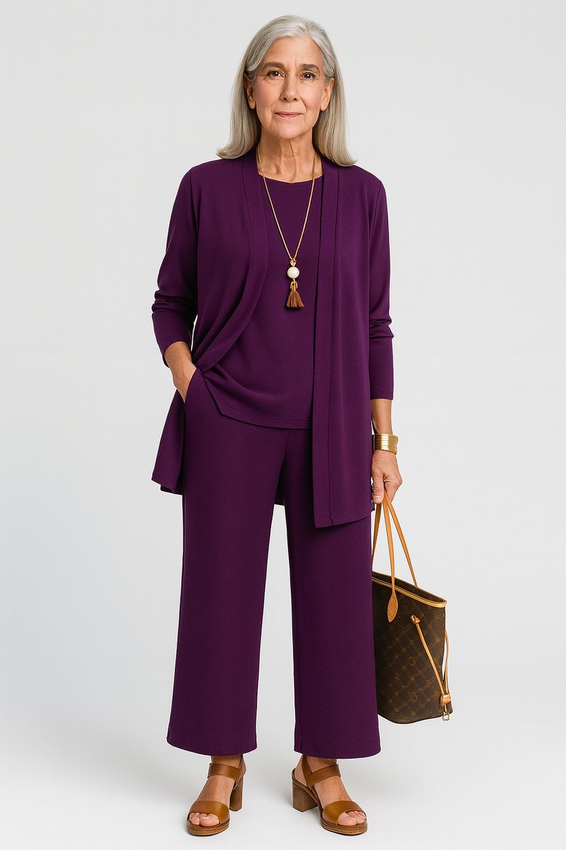 Women's 3-Piece Open-Front Longline Cardigan and Pants Set