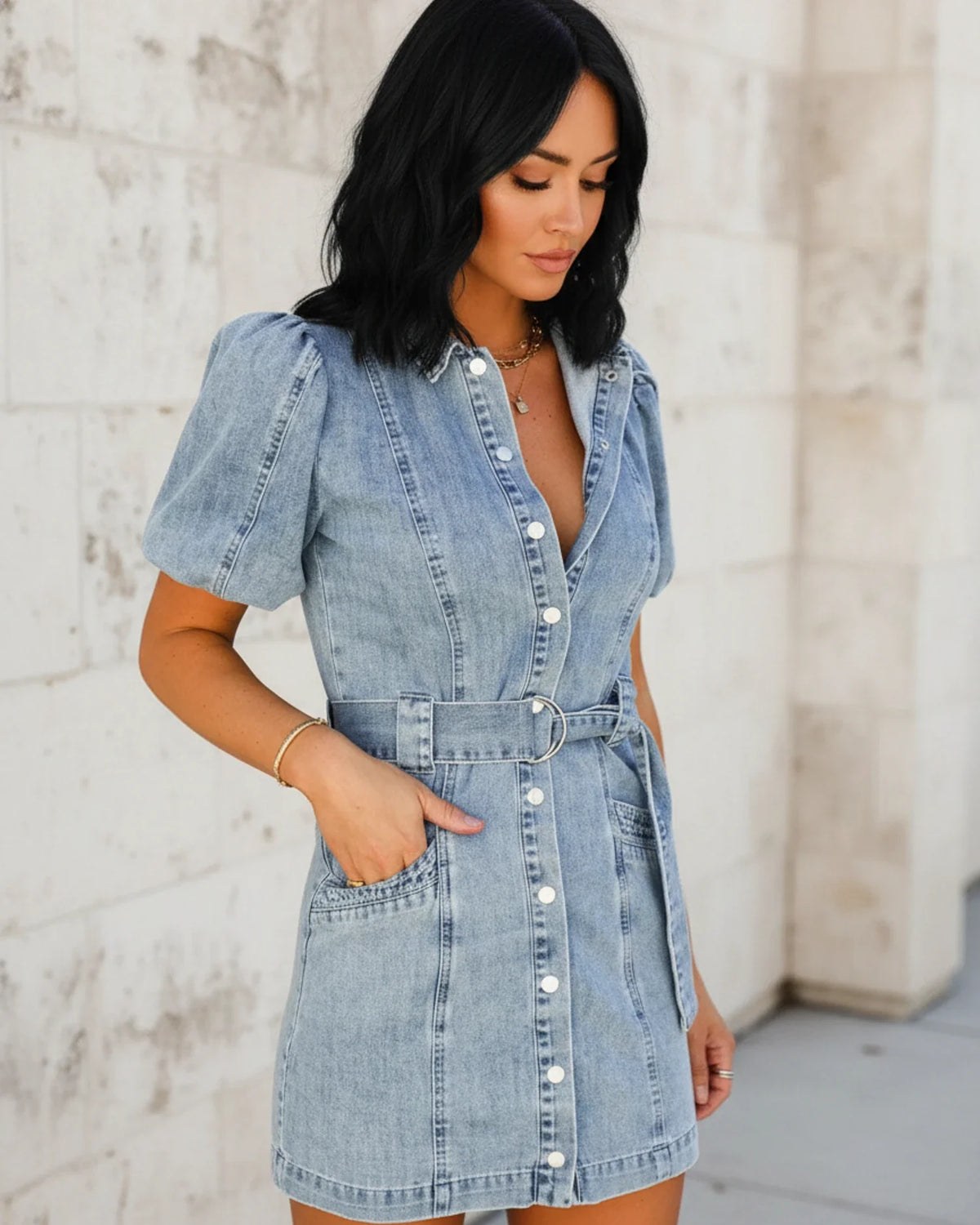 Women's Belted Mini Shirt Dress
