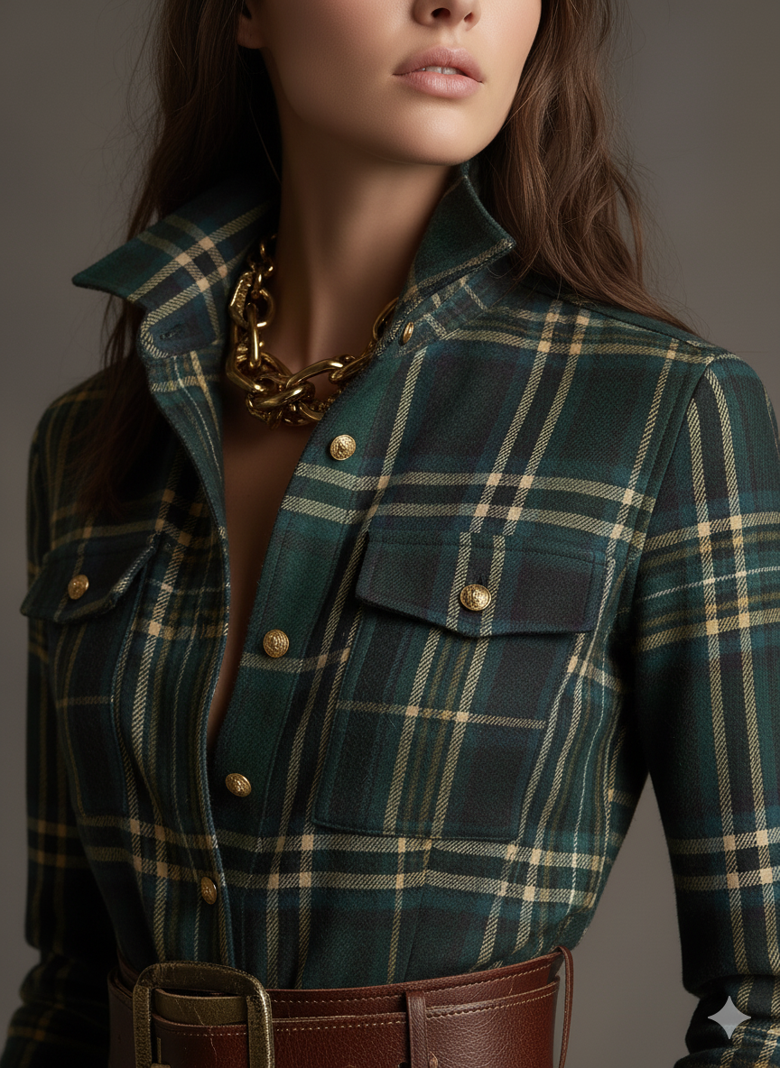 Women's Belted Plaid Maxi Dress