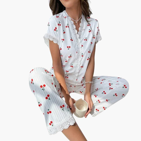 Women's Button-Down Pajama Set with Trim