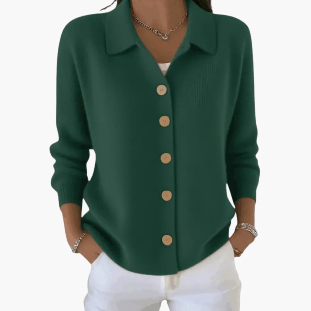 Women's Button-Front Cardigan with Lapel Collar