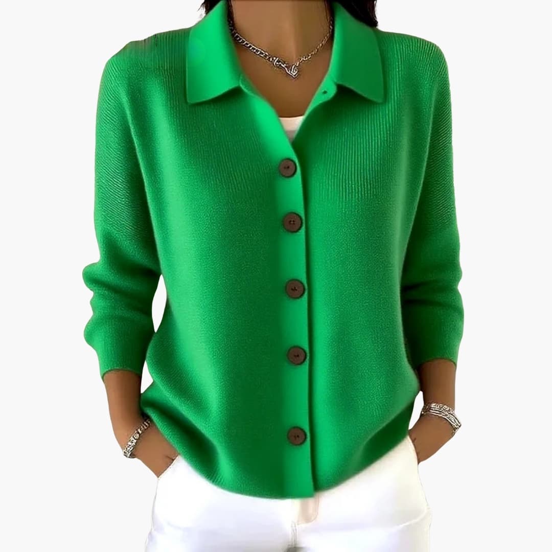 Women's Button-Front Cardigan with Lapel Collar