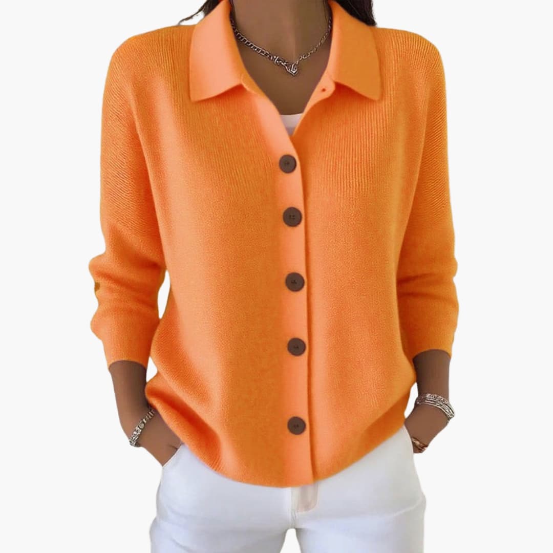 Women's Button-Front Cardigan with Lapel Collar