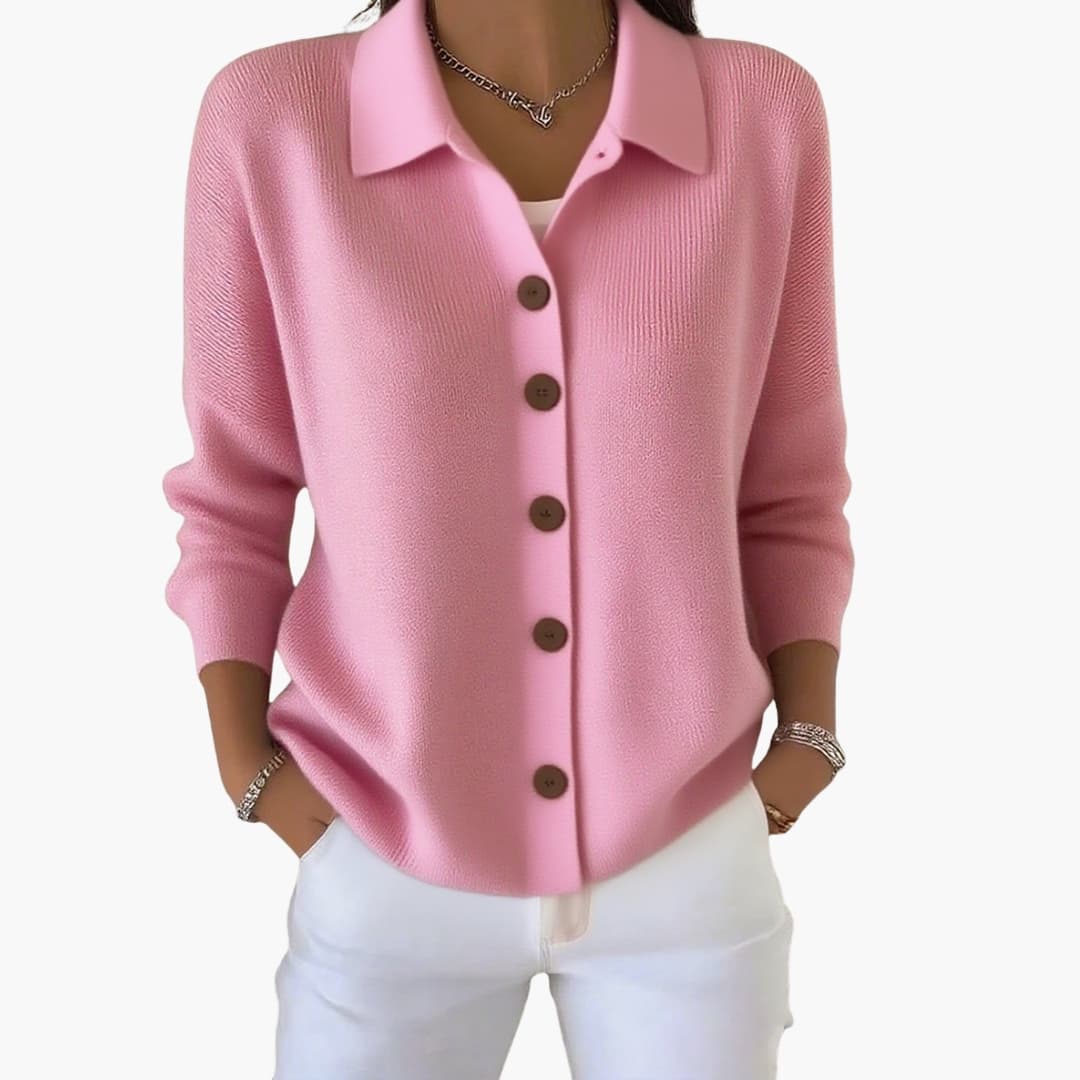 Women's Button-Front Cardigan with Lapel Collar