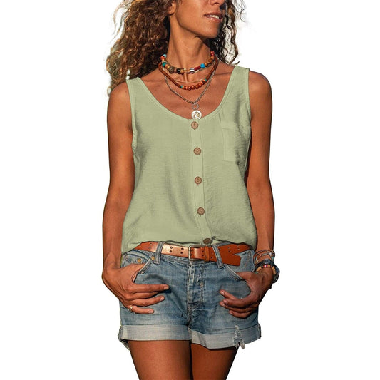 Women's Button-Front Sleeveless Tank Top