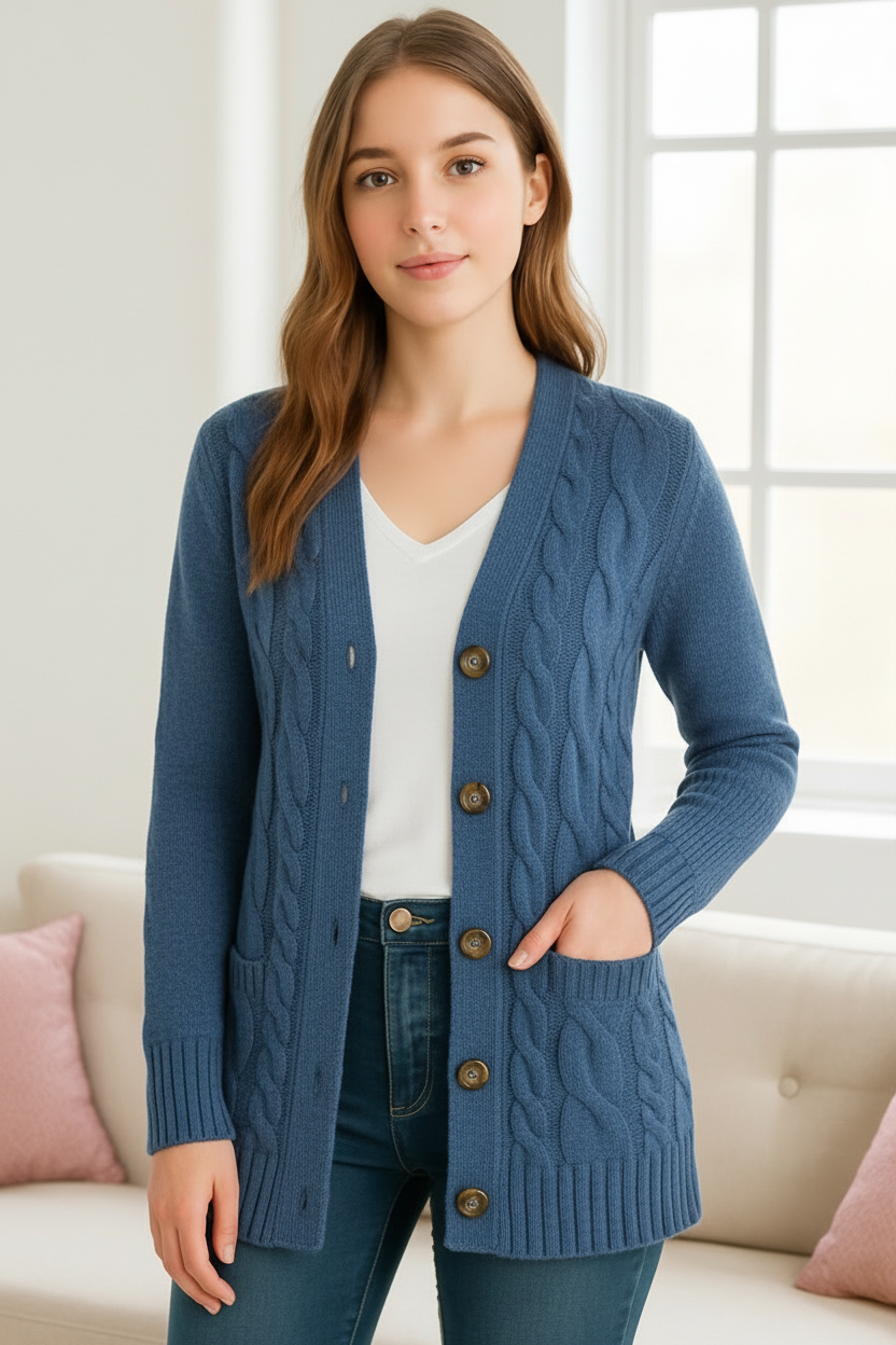 Women's Cable Cardigan — Lightweight Spring Layering