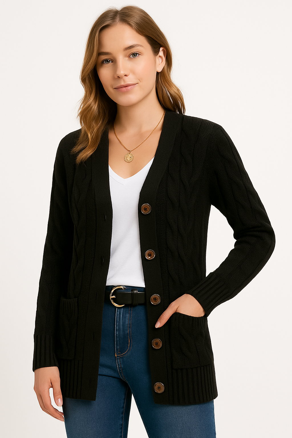 Women's Cable Cardigan — Lightweight Spring Layering