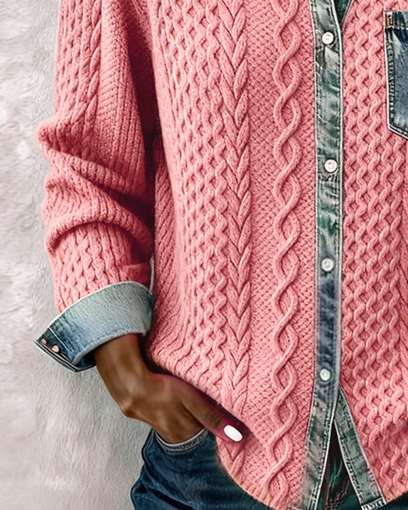 Women's Cable- Patchwork Button-Down Shirt