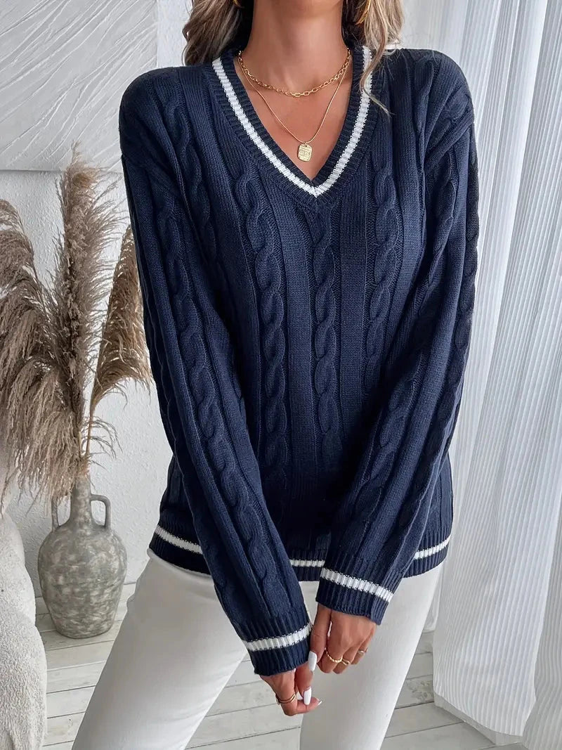 Women's Cable V-Neck Sweater
