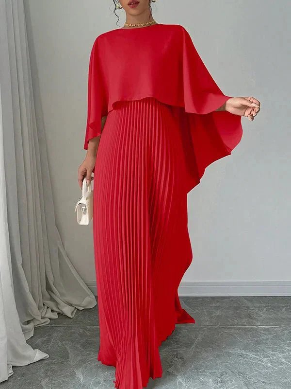Women's Cape Overlay Pleated Maxi Dress