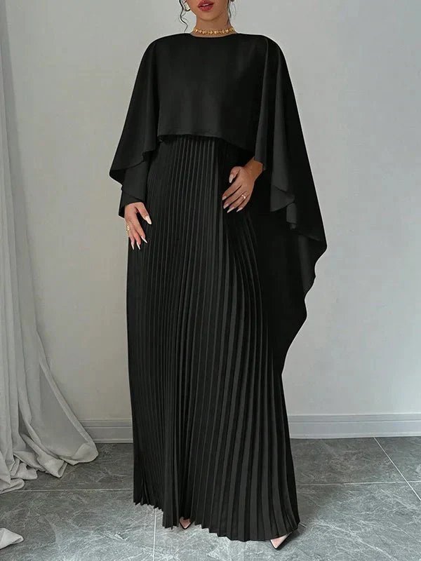 Women's Cape Overlay Pleated Maxi Dress