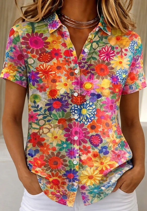 Women's Casual Summer Floral Button-Up Shirt
