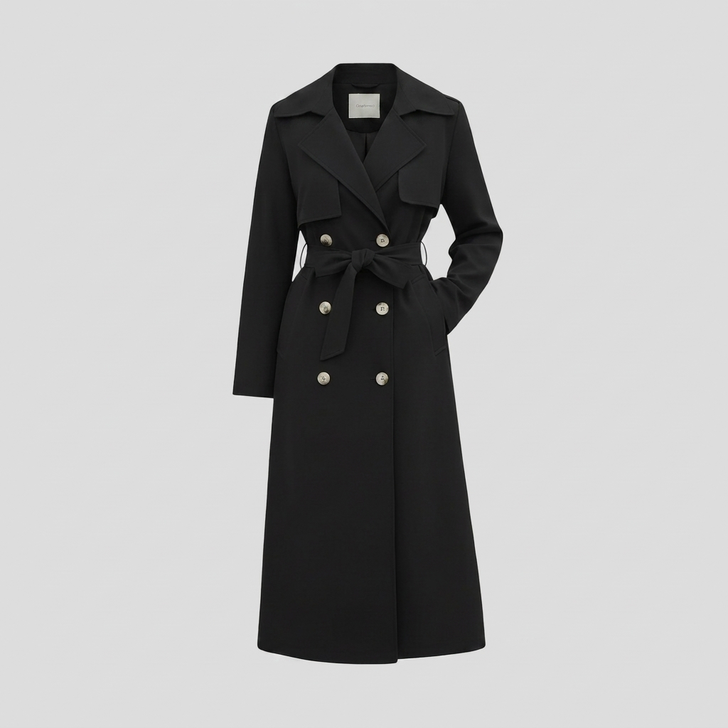 Women's Classic Long Belted Trench Coat with Button Front