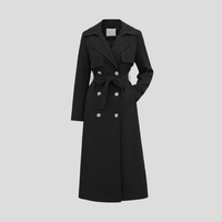 Women's Classic Long Belted Trench Coat with Button Front