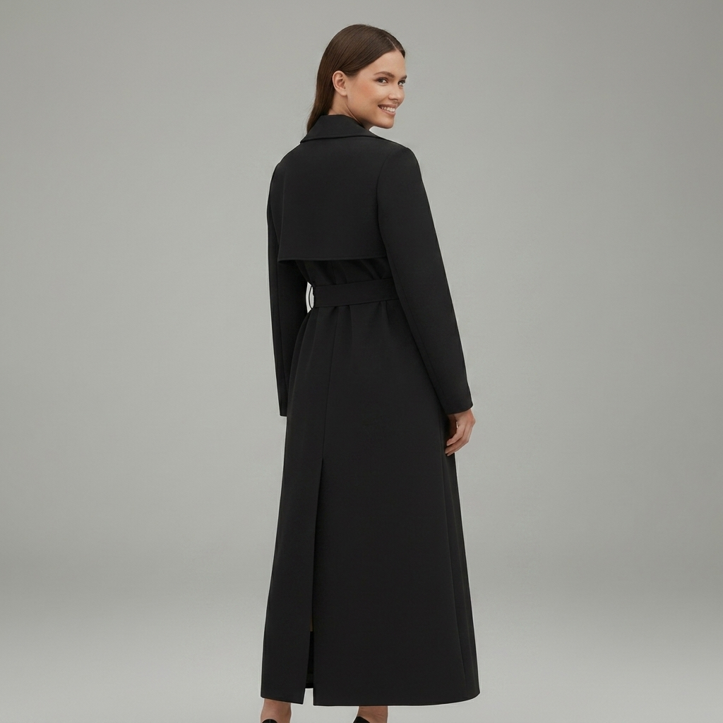 Women's Classic Long Belted Trench Coat with Button Front