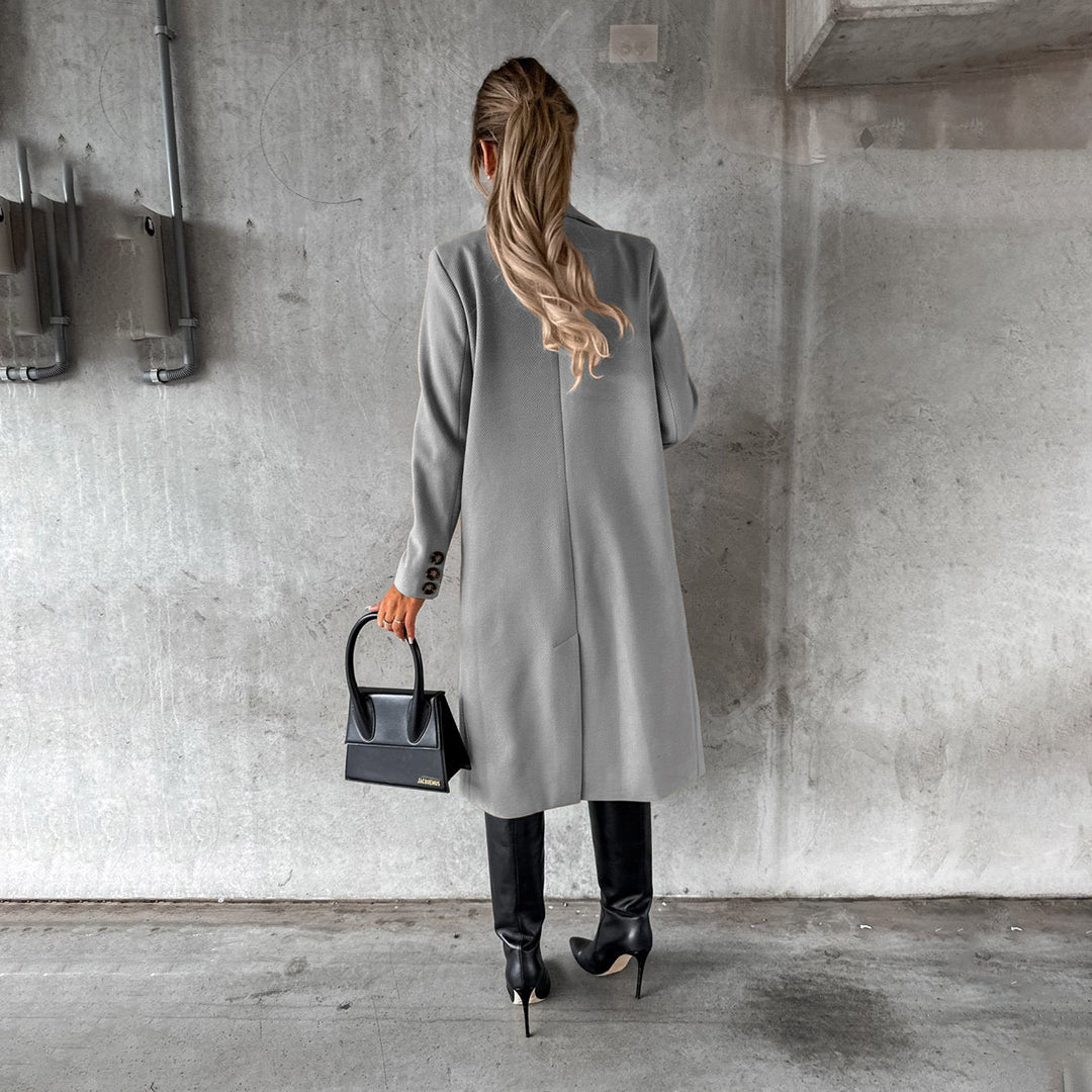 Women's Classic Long Coat with Buttons and Pockets