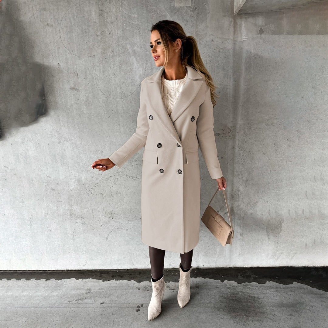 Women's Classic Long Coat with Buttons and Pockets