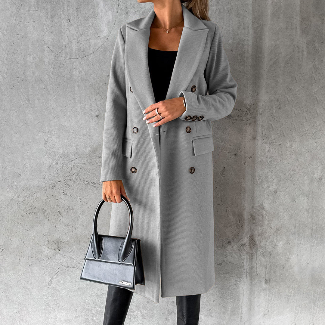 Women's Classic Long Coat with Buttons and Pockets