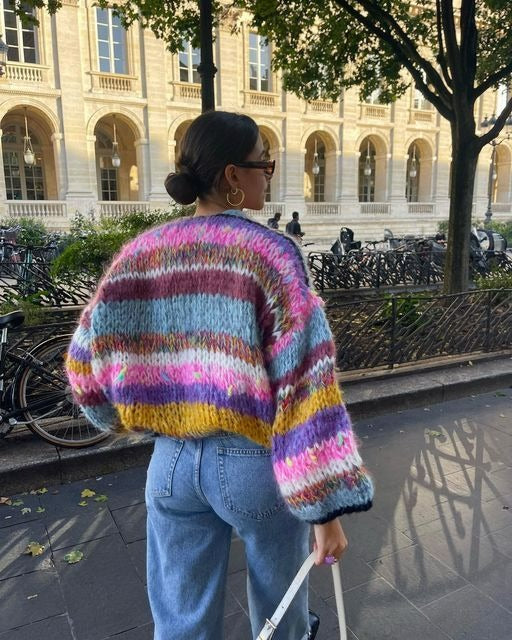 Women's Colorful Short Cardigan with Puff Sleeves