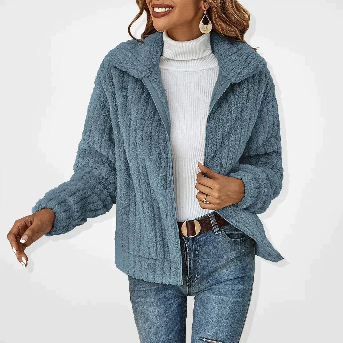 Women's Cozy Plush Zip-Up Quilted Jacket
