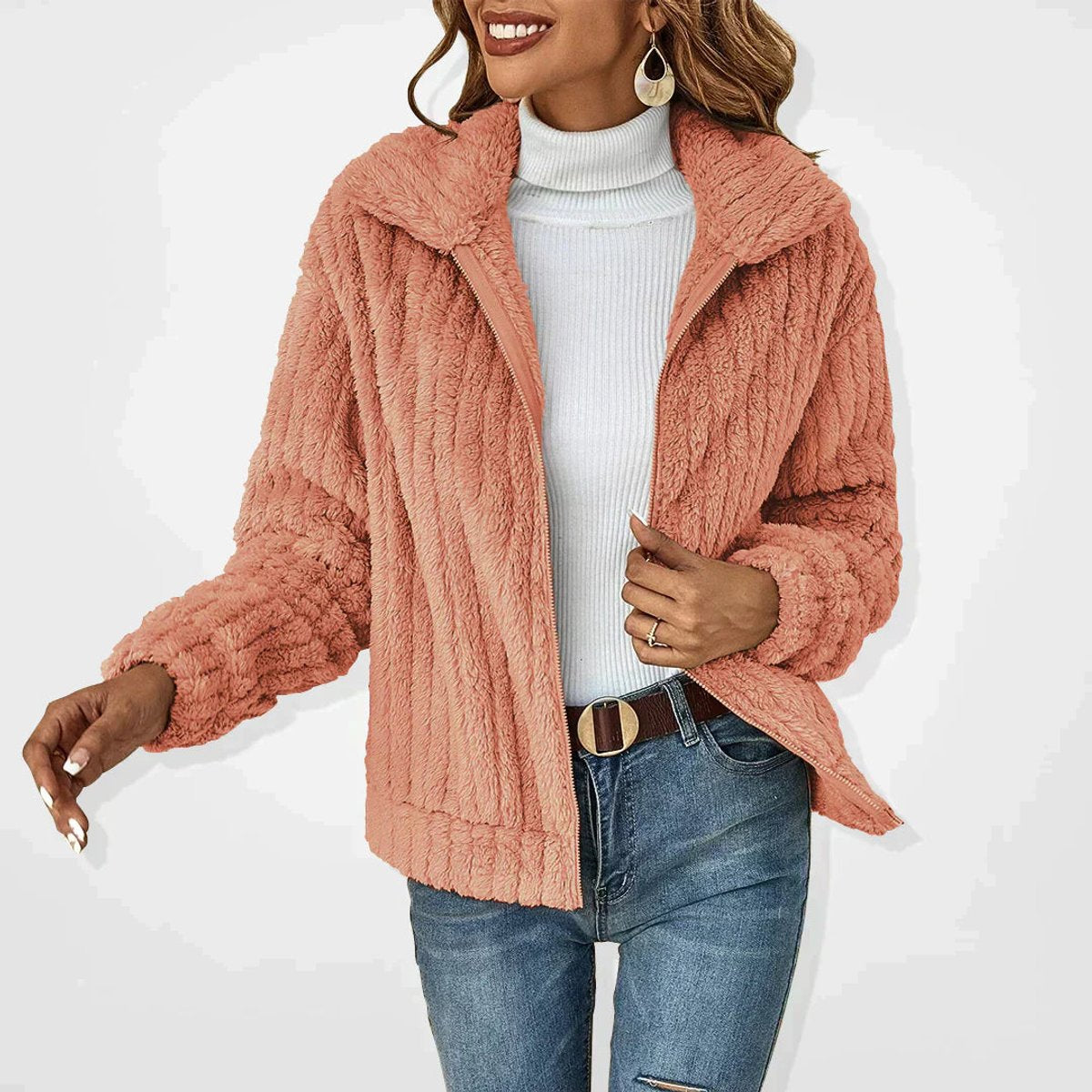 Women's Cozy Plush Zip-Up Quilted Jacket