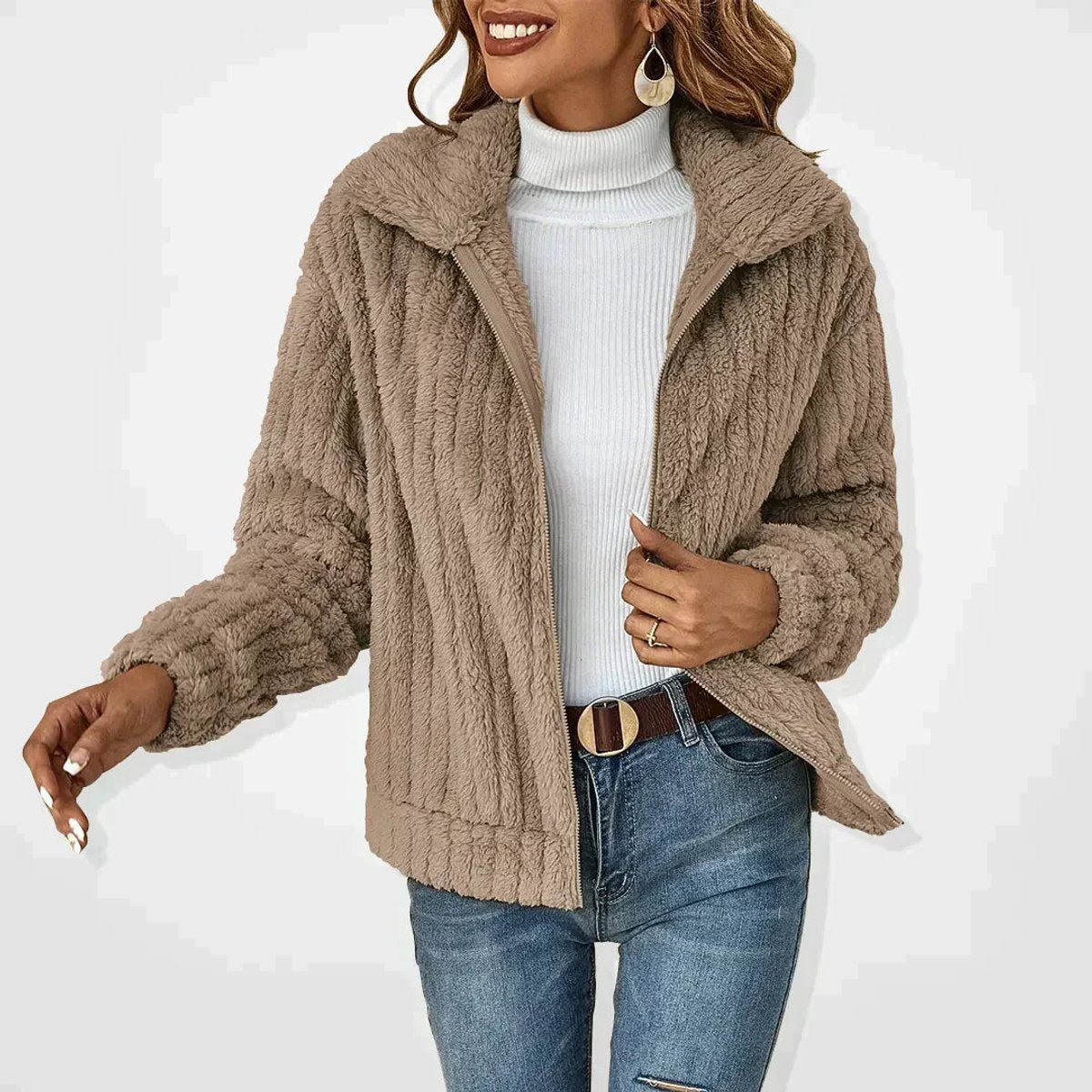 Women's Cozy Plush Zip-Up Quilted Jacket