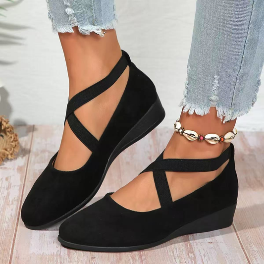 Women's Criss-Cross Closed-Toe Low-Heel Ballet Flats
