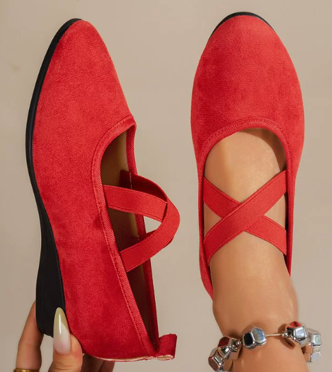 Women's Criss-Cross Closed-Toe Low-Heel Ballet Flats