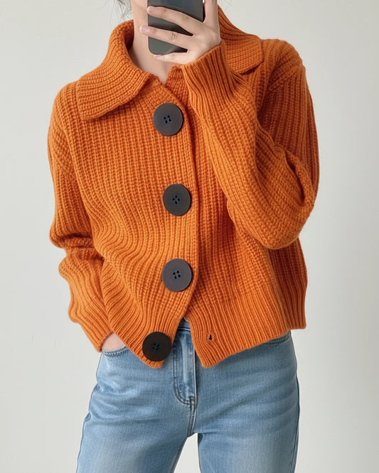 Women's Cropped Collared Cardigan Sweater