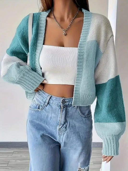 Women's Cropped Color Block Cardigan
