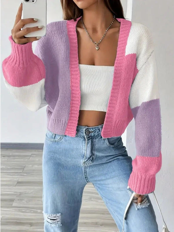 Women's Cropped Color Block Cardigan