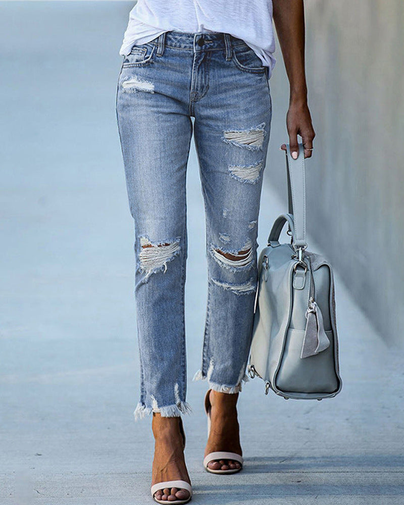 Women's Distressed Slim Fit Jeans – Liora