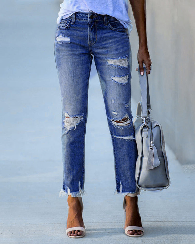 Women's Distressed Slim Fit Jeans – Liora