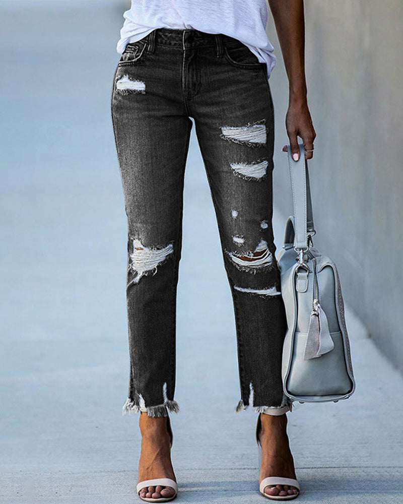 Women's Distressed Slim Fit Jeans – Liora