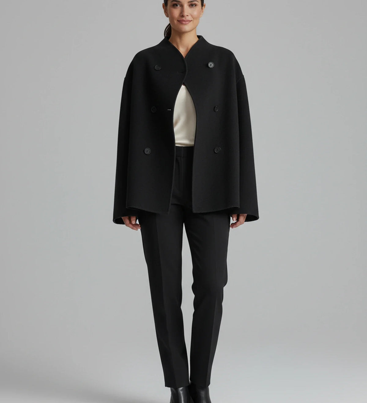 Women's Double-Breasted Collarless Short Coat
