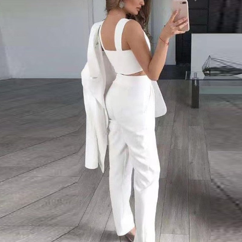 Women's Elegant 3-Piece Blazer Set with Pants & Top