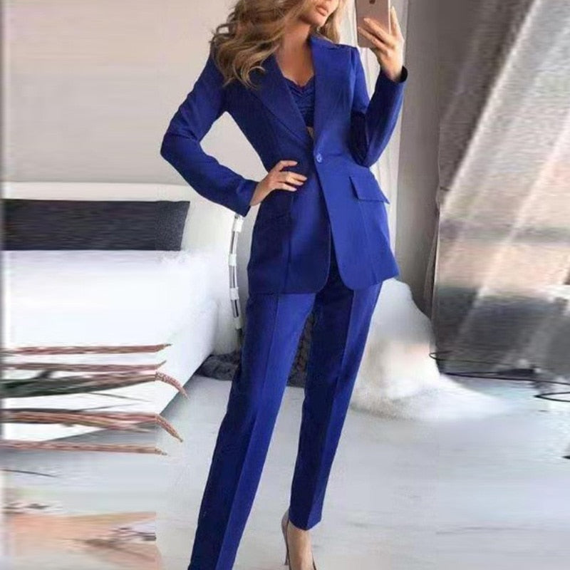 Women's Elegant 3-Piece Blazer Set with Pants & Top