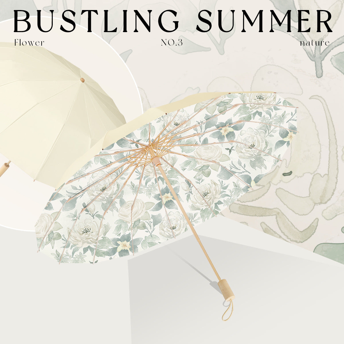 Women's Elegant Folding Parasol with Floral Design and Carrying Case
