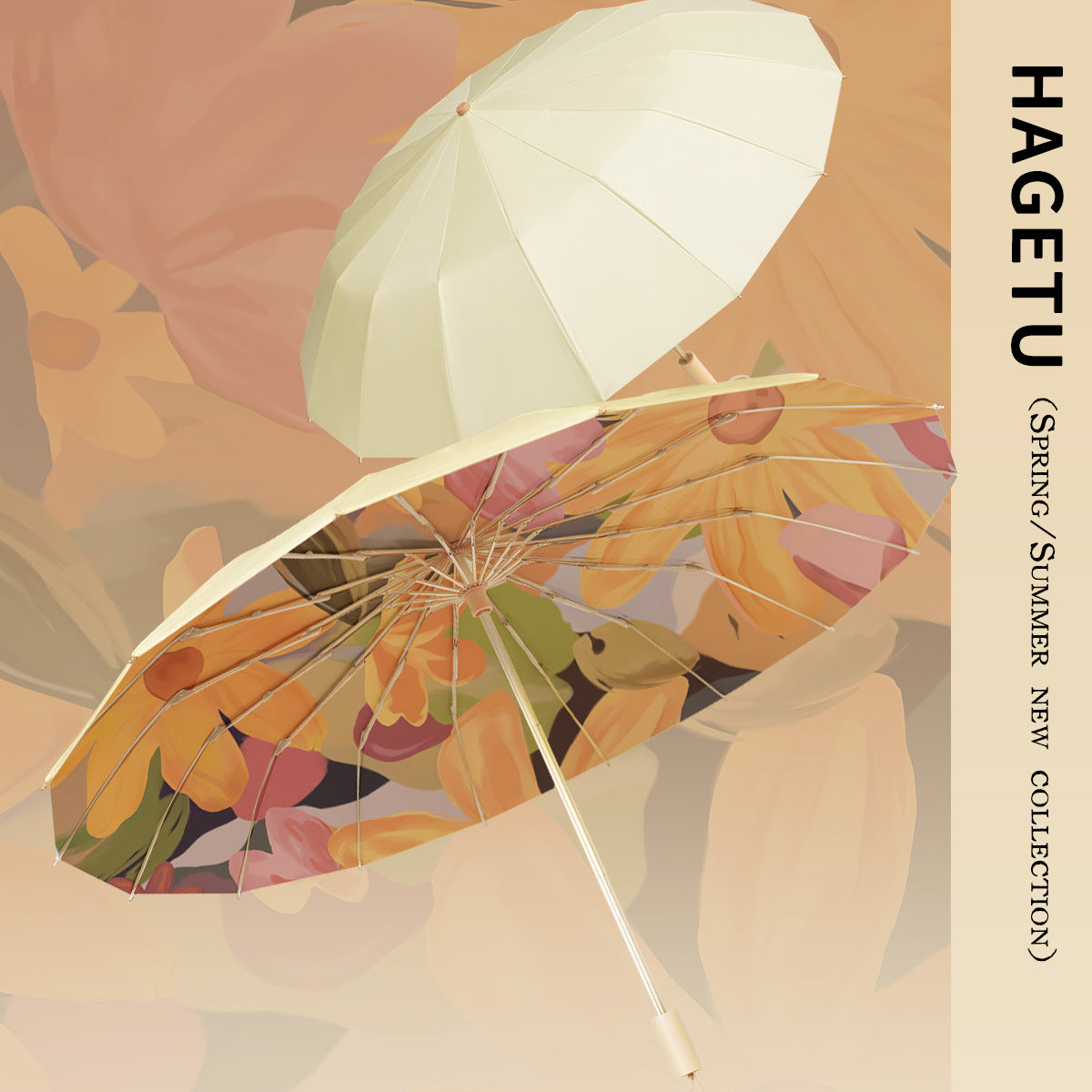 Women's Elegant Folding Parasol with Floral Design and Carrying Case