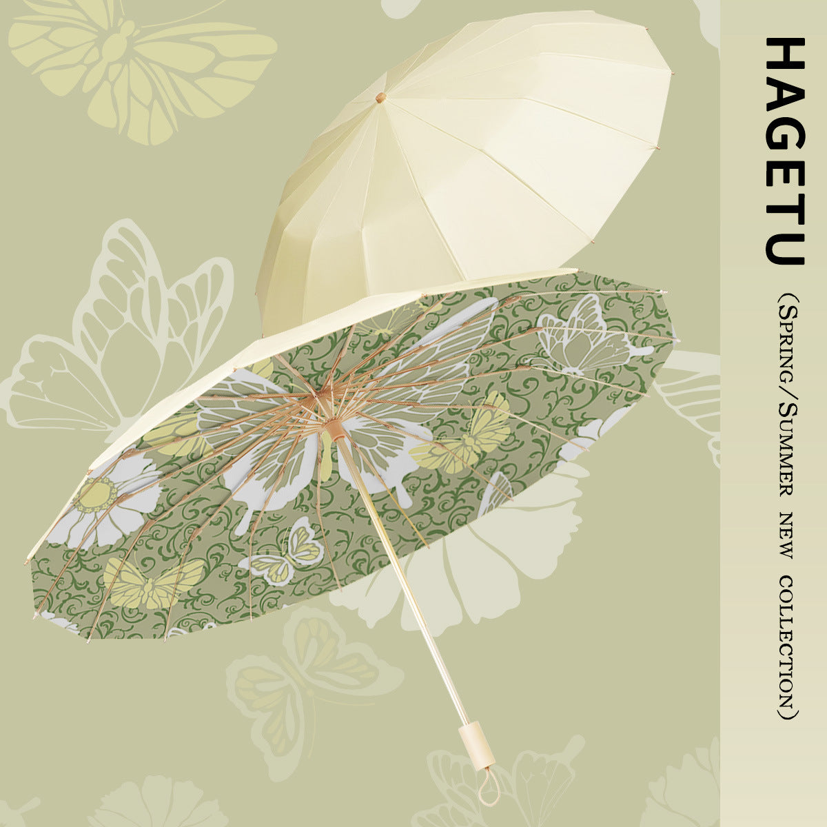 Women's Elegant Folding Parasol with Floral Design and Carrying Case