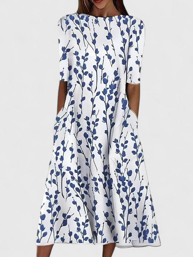 Women's Floral Summer Dress with Round Neckline – Comfortable Fit for Sunny Days