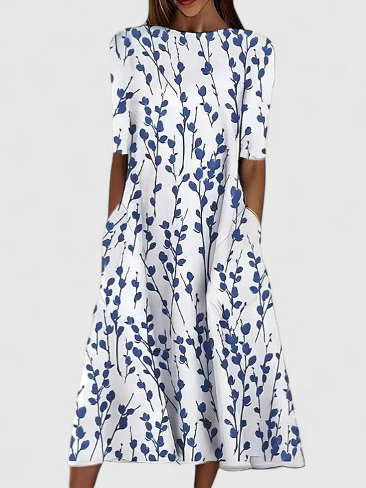 Women's Floral Summer Dress with Round Neckline – Comfortable Fit for Sunny Days