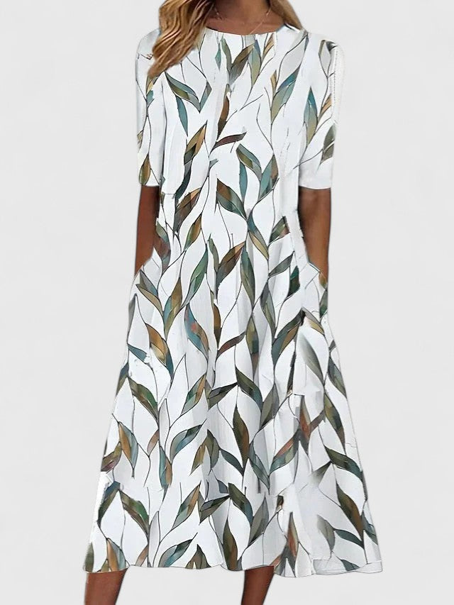 Women's Floral Summer Dress with Round Neckline – Comfortable Fit for Sunny Days