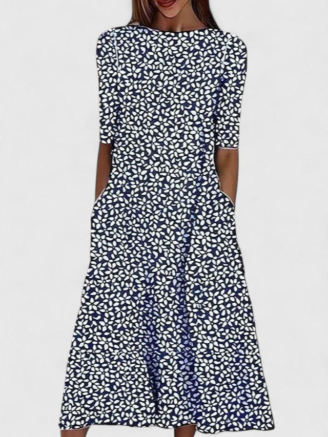 Women's Floral Summer Dress with Round Neckline – Comfortable Fit for Sunny Days