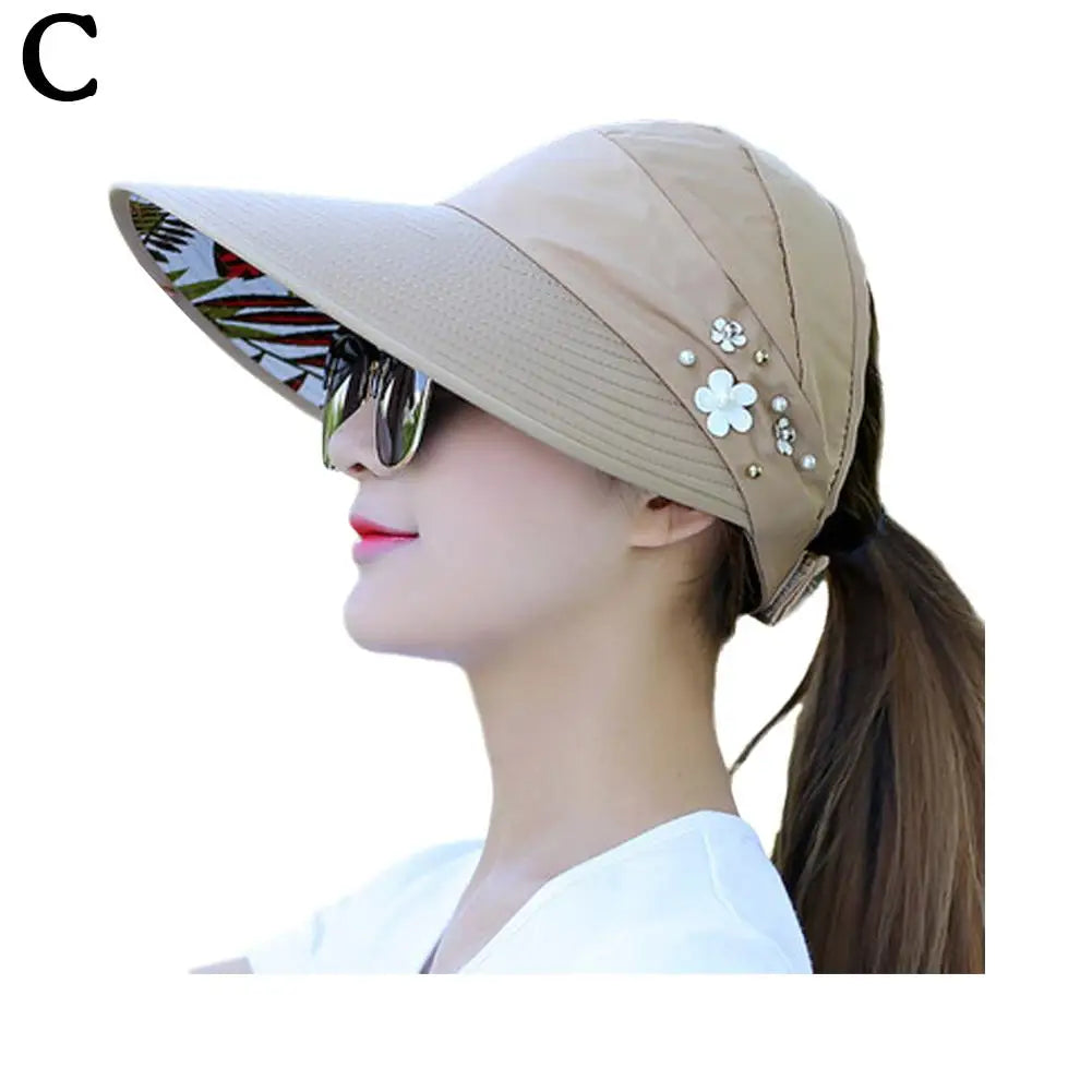 Women's Foldable Wide-Brim Beach Hat with UV Protection
