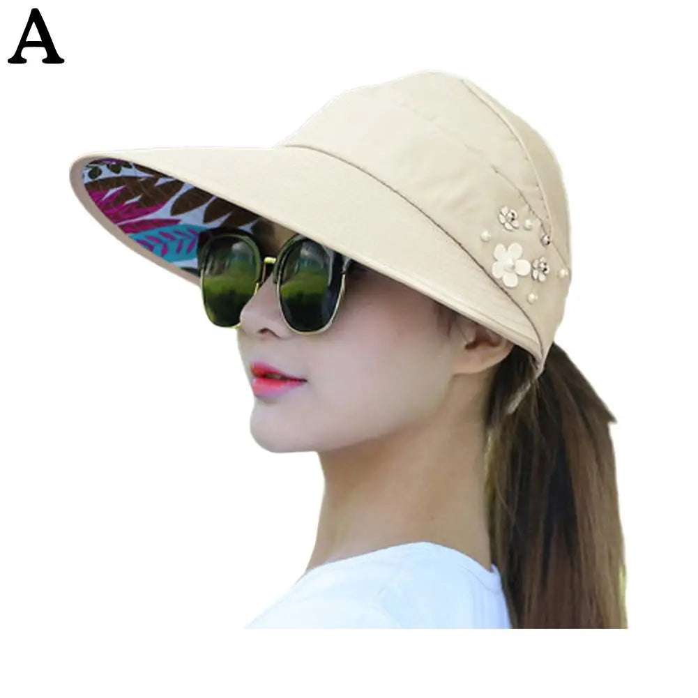 Women's Foldable Wide-Brim Beach Hat with UV Protection