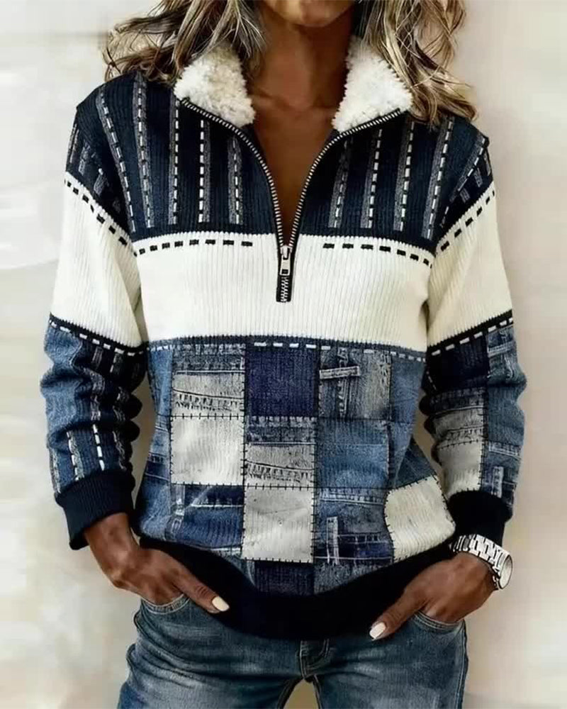 Women's Half-Zip Colorblock Sweater