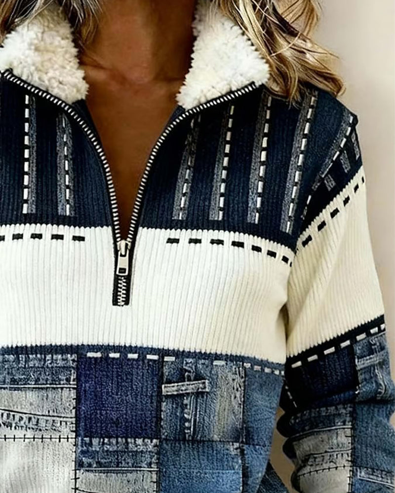 Women's Half-Zip Colorblock Sweater