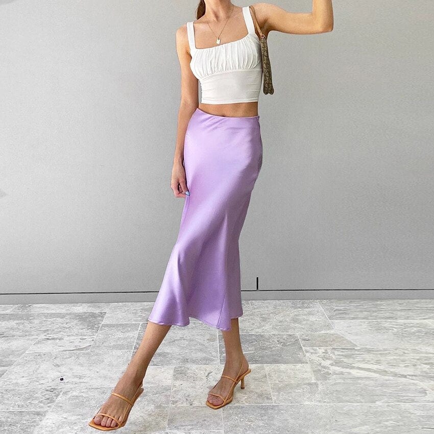 Women's High-Waist Shimmering A-Line Midi Skirt